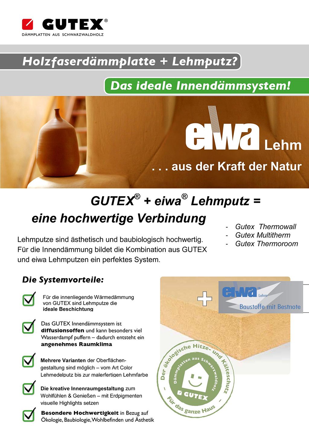 Systemübersicht eiwa Lehmputz auf GUTEX Holzfaserdämmung, Seite 1