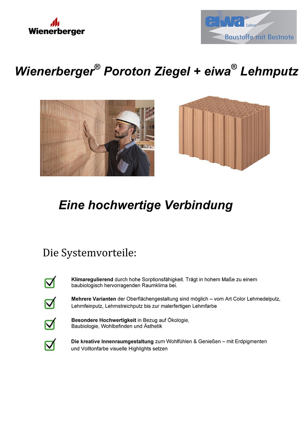 Datenblatt eiwa Lehmputz auf Wienerberger Ziegel, Seite 1